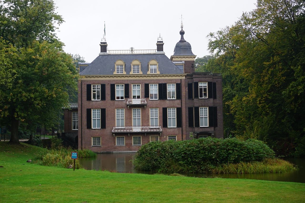 zypendaal, house, mansion, building, facade, architecture, lawn, pond, trees, plants, grass, house zypendaal, gelderland, netherlands, garden
